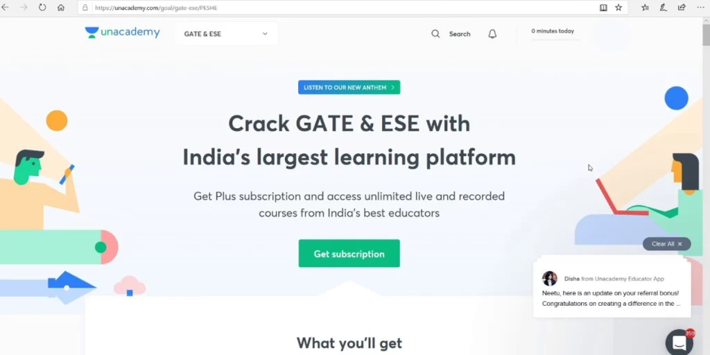 image of  Unacademy website