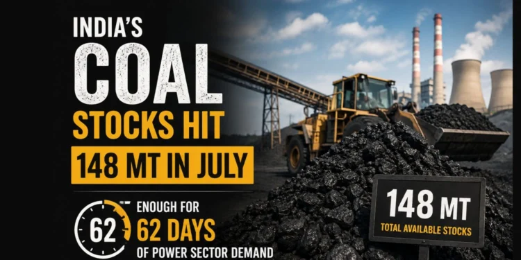 India’s Coal Stocks Hit 148 MT in July, Enough for 62 Days of Power Sector Demand